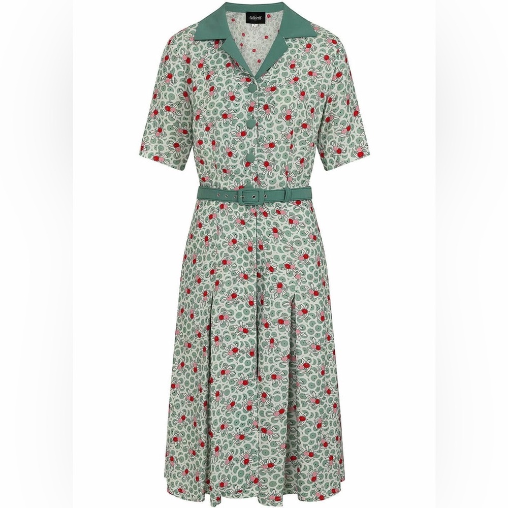 Collectif Green and Red Floral Dress